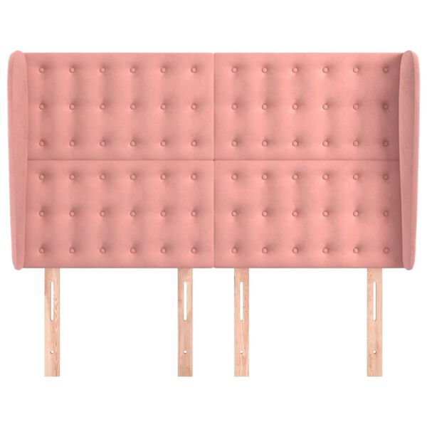 vidaXL Горна табла за легло с уши, розова, 147x23x118/128 см, кадифе