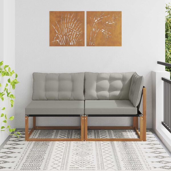 vidaXL Външен среден и ъглов диван с възглавница 2 Брой Естествен