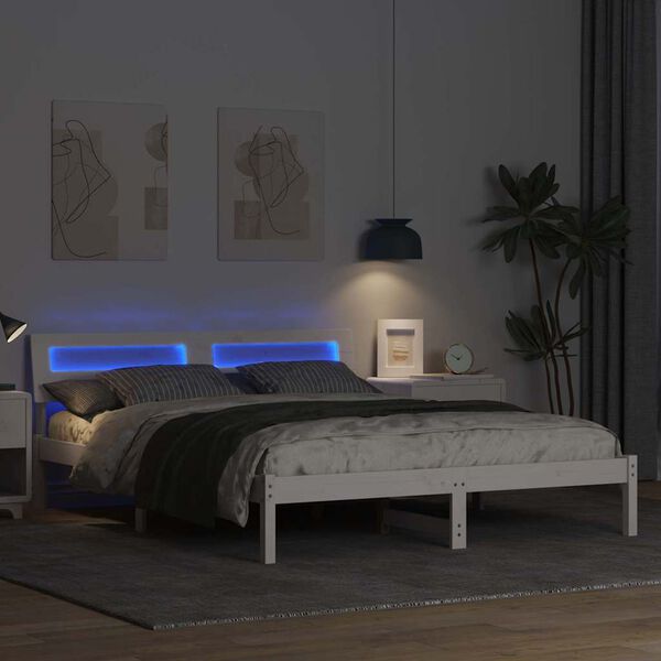 vidaXL Рамка за легло с таблото Бяло 160 x 200 cm Солидно борово дърво