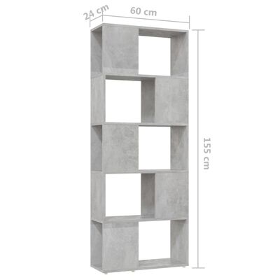vidaXL Библиотека/разделител за стая, бетонно сива, 60x24x155 см, ПДЧ