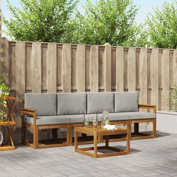 vidaXL Комплект дивани за открито 5 pcs Естествено и светло сиво