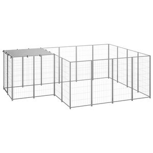 vidaXL Клетка за кучета, сребриста, 6,05 м&sup2;, стомана