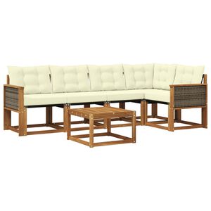 vidaXL Комплект дивани за открито 6 pcs Натурален и Крема