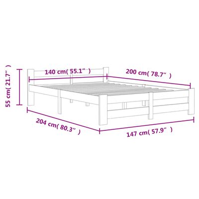 vidaXL Рамка за легло, меденокафява, бор масив, 140x200 см