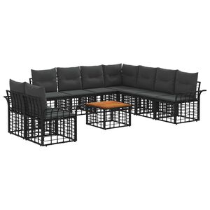 vidaXL Комплект дивани за открито 10 pcs Черно и тъмно сиво Полиестер