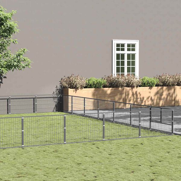 vidaXL Клетка за кучета, сива, 49 м&sup2;, стомана