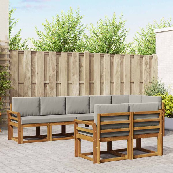 vidaXL Комплект дивани за открито 8 pcs Естествено и светло сиво