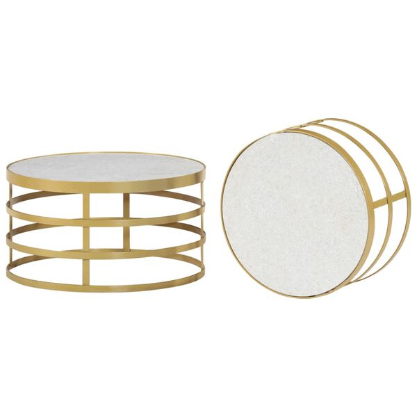 vidaXL Комплект от 2 маси за кафе, мрамор, месинг и бяло