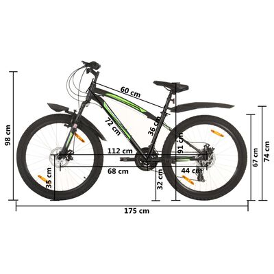vidaXL Планински велосипед, 21 скорости, 26 цола, 36 см, черен