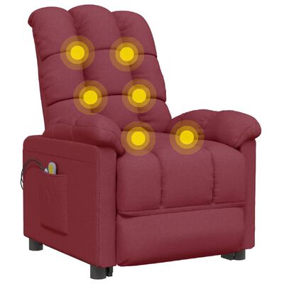 vidaXL Електрически масажен стол, виненочервен, текстил