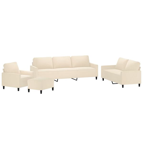 vidaXL Комплект дивани от 4 части с възглавници, кремав, кадифе