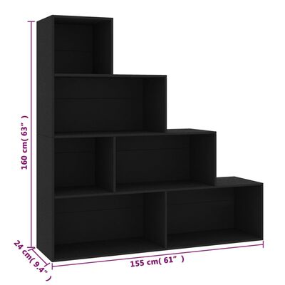 vidaXL Библиотека/разделител за стая, черна, 155x24x160 см, ПДЧ