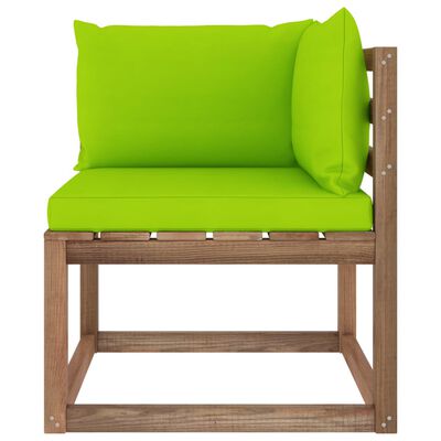 vidaXL Градински палетен ъглов диван с яркозелени възглавници