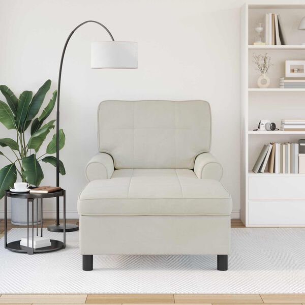 vidaXL Шезлонг Лаунж с възглавница Крем 91 x 157 x 91 см Кадифе