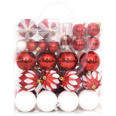 vidaXL Комплект коледни топки от 64 части, червено и бяло