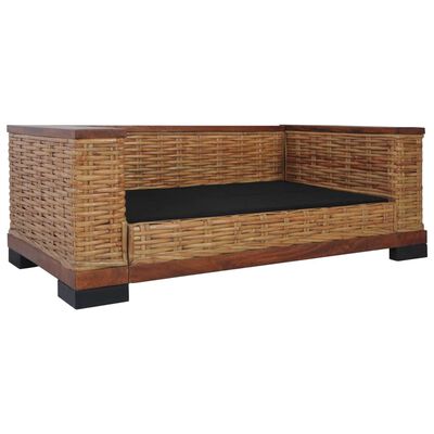 vidaXL 2-местен диван с възглавници, кафяв, естествен ратан