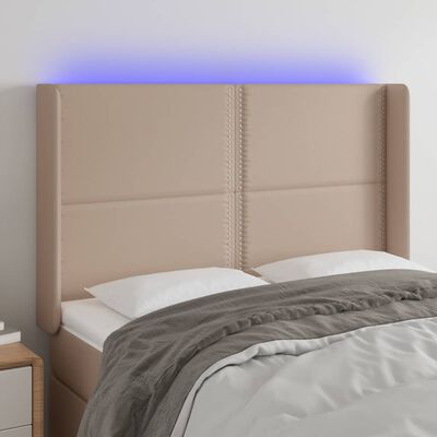 vidaXL LED горна табла за легло, капучино, 147x16x118/128 см