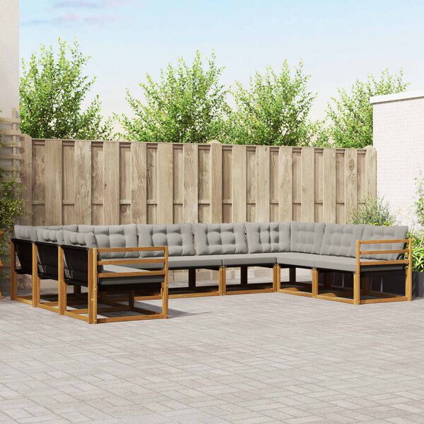 vidaXL Комплект дивани за открито 9 pcs Естествено и светло сиво