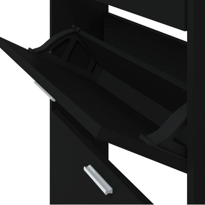 vidaXL Шкаф за обувки, черен, 59x17x169 см, инженерно дърво