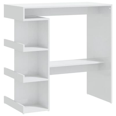 vidaXL Бар маса с шкаф за съхранение, бял гланц, 100x50x101,5 см