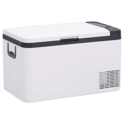 vidaXL Хладилна кутия с дръжка и адаптер черно и бяло 25 л PP и PE