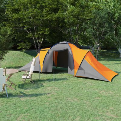 vidaXL Палатка за къмпинг за 6 души, сиво и оранжево