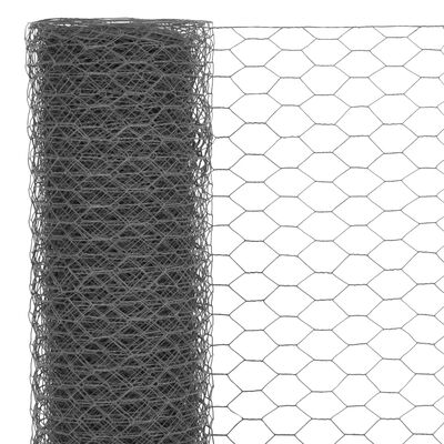 vidaXL Кокошкарска мрежа, стомана с PVC покритие, 25х1,2 м, сива