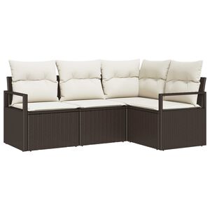 vidaXL Комплект дивани с възглавница 4 pcs Кафяв и Кремав полиратан