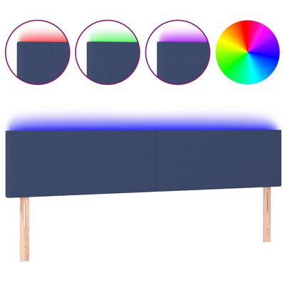 vidaXL LED горна табла за легло, синя, 200x5x78/88 см, плат