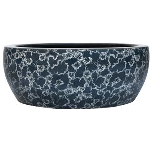 vidaXL Мивка за плот, черно и синьо, кръгла, &Phi;41x14 см, керамика