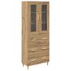 vidaXL Висок шкаф Дъб 69,5 x 34 x 180 см Инженерна дървесина и стъкло
