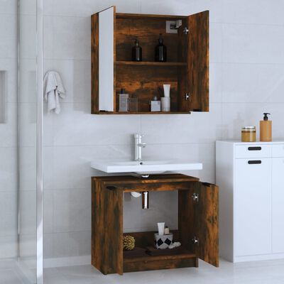 vidaXL Комплект шкаф за баня от 2 части, опушен дъб, инженерно дърво