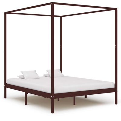 vidaXL Рамка за легло с балдахин, тъмнокафява, бор масив, 160x200 см