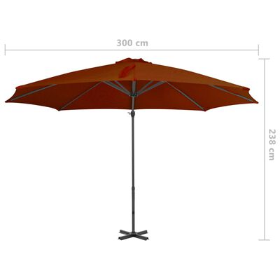 vidaXL Градински чадър чупещо рамо алуминиев прът теракота 300 см