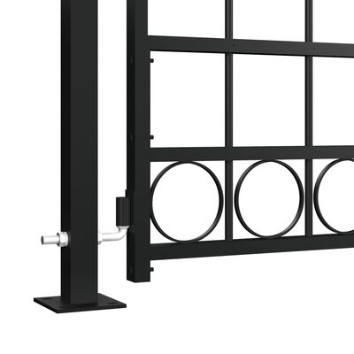 vidaXL Оградна врата с арковидна горна част 2 стълба 105x204 см черна