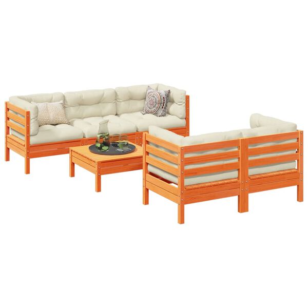 vidaXL Градински комплект с възглавници, 6 части, восъчнокафяв