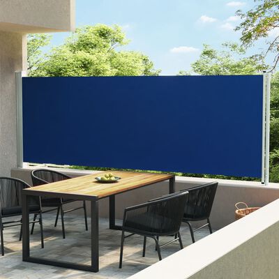 vidaXL Прибираща се дворна странична тента, 600x160 см, синя