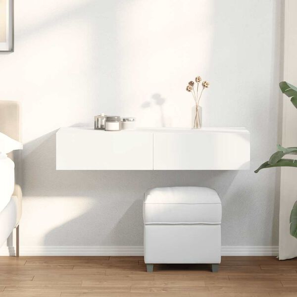 vidaXL Стенен рафт с чекмеджета, бял, 100x36x19 см, инженерно дърво