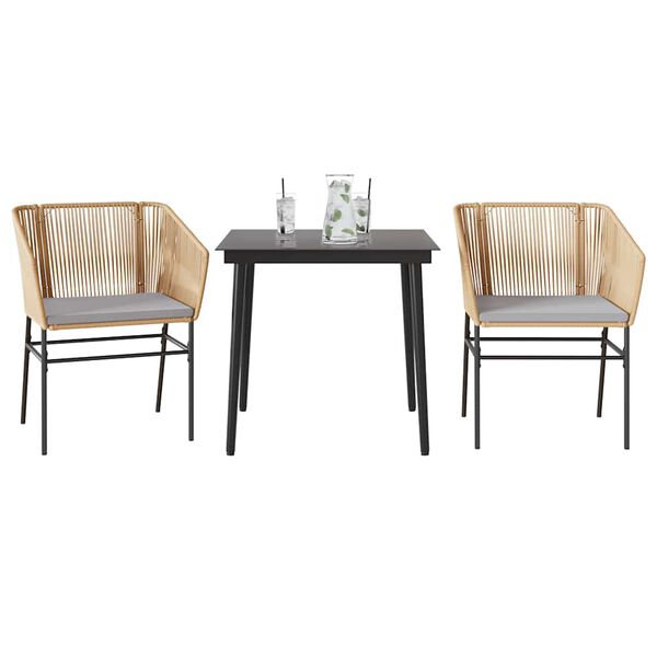 vidaXL Градински комплект 3 части с възглавници кафяв полиратан стъкло