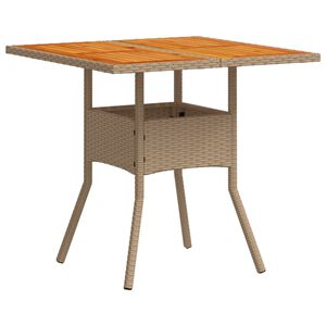 vidaXL Градинска маса, бежов, 80x80x75 см, полиратан и акациево дърво