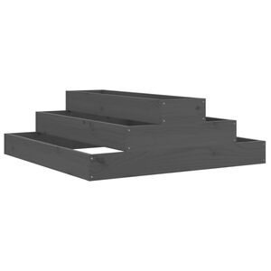 vidaXL Плантер, сив, 80x80x27 см, борово дърво масив