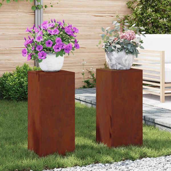 vidaXL Стойка за растения 2 pcs Ръждясало 24 x 24 x 55 см