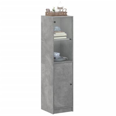 vidaXL Висок шкаф със стъклени врата, бетонно сив, 35x37x142 см