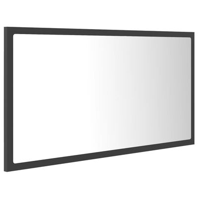 vidaXL LED огледало за баня, сиво, 80x8,5x37 см, акрил