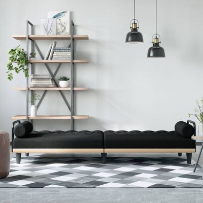 vidaXL Разтегателен диван с подлакътници, черен, плат