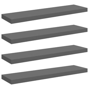 vidaXL Окачени стенни рафтове, 4 бр, сив гланц, 90x23,5x3,8 см, МДФ