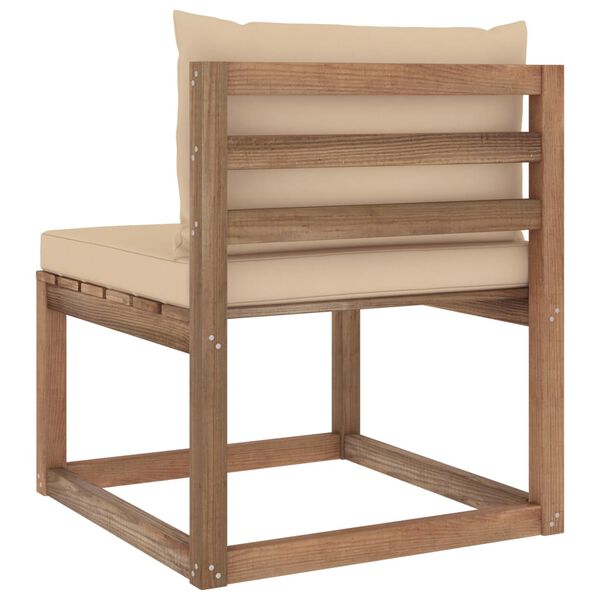 vidaXL Градински палетен среден диван с бежови възглавници