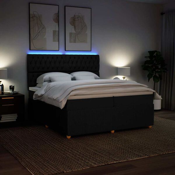 vidaXL Боксспринг легло с матрак, черно, 200x200 см, плат