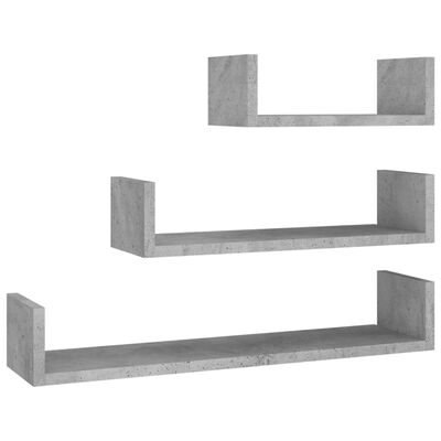 vidaXL Стенни рафтове, 3 бр, бетонно сиво, ПДЧ