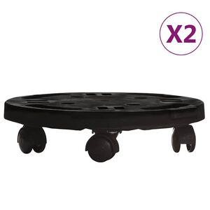 vidaXL Поставки за цветя с колелца 2 бр диаметър 30 см черни 170 кг